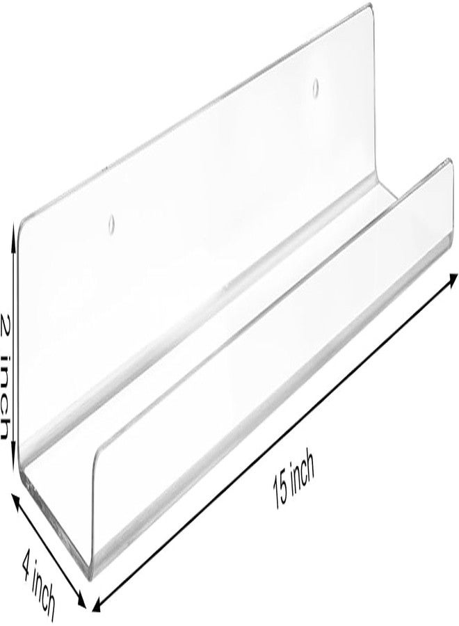 ECOSEAO Floating Shelves Wall Mounted Set of 6, Clear Thinkness Book Shelf Acrylic Album Record Holder Display for Bedroom Living Room Bathroom Kitchen Office Clear(15inch-6Pack) - Image 2